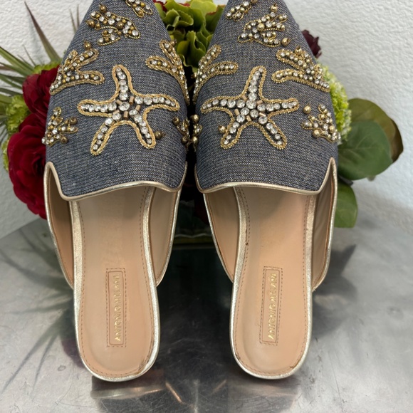 ANTONIO MELANI METALLIC FLAT SLIDES OUTLINED WITH A STARFISH THEME - Picture 6 of 8